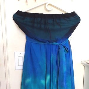 Max & Cleo Turquoise Tie Dye Tube Top Asymmetrical Dress Size XSmall